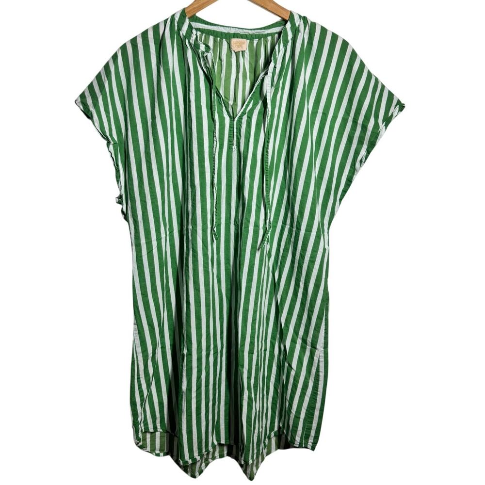 Sunshine Tienda Green White Striped Cotton Dress Women M Resort Coastal Boho
